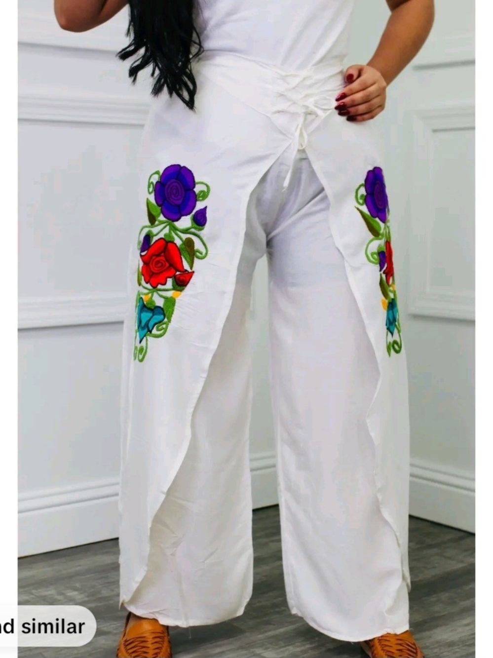 Mexican Embroidered Pants - White
